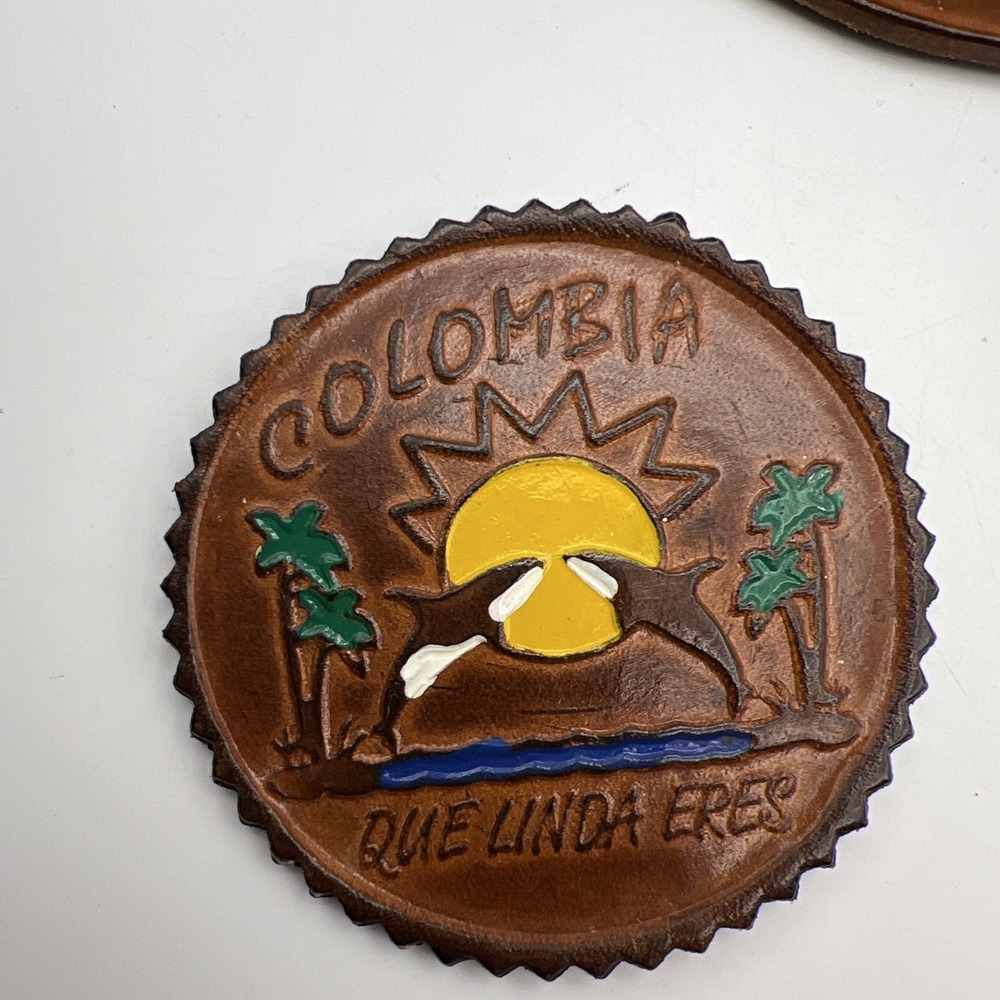 Vtg Coaster Set Leather Handmade Columbia Made - Picture 8 of 15